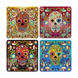 Set de 4 portavasos calavera, típico del día de muertos en México