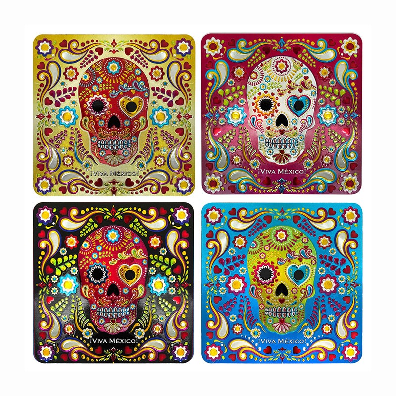Set de 4 portavasos calavera, típico del día de muertos en México