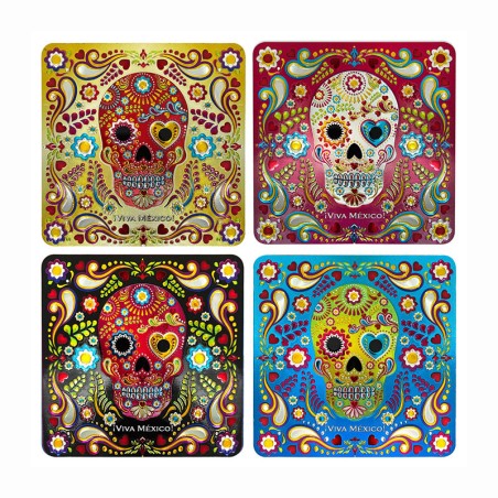 Set de 4 portavasos calavera, típico del día de muertos en México
