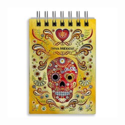 Libreta de apunte con ilustracion de una calavera, típica del día de muertos. Souvenir y recuerdo de México