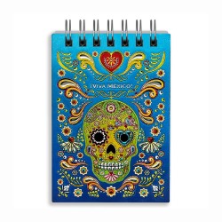 Libreta de apunte con ilustracion de una calavera, típica del día de muertos. Souvenir y recuerdo de México