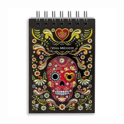 Libreta de apunte con ilustracion de una calavera, típica del día de muertos. Souvenir y recuerdo de México