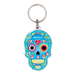 Llavero de acrílico en forma de calavera, típico de la tradición del día de Muertos en México. Souvenir de Acapulco, México
