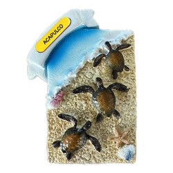 Magneto de resina con 3 tortugas. Souvenir de Acapulco, México