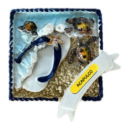 Magneto de resina con una chancla. Souvenir de Acapulco, México