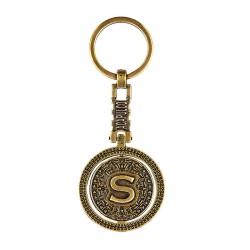 Llavero de latón letra S con Calendario Azteca, souvenir o regalo de Acapulco, Mexico.