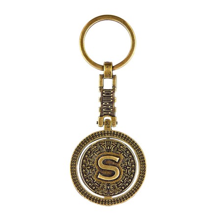 Llavero de latón letra S con Calendario Azteca, souvenir o regalo de Acapulco, Mexico.