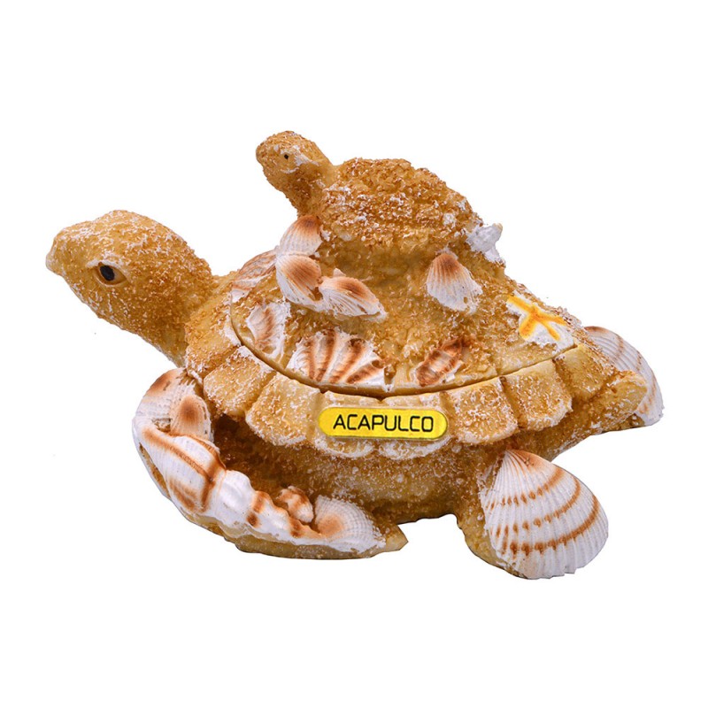 Caja de resina con acabado arena y figura de una tortuga