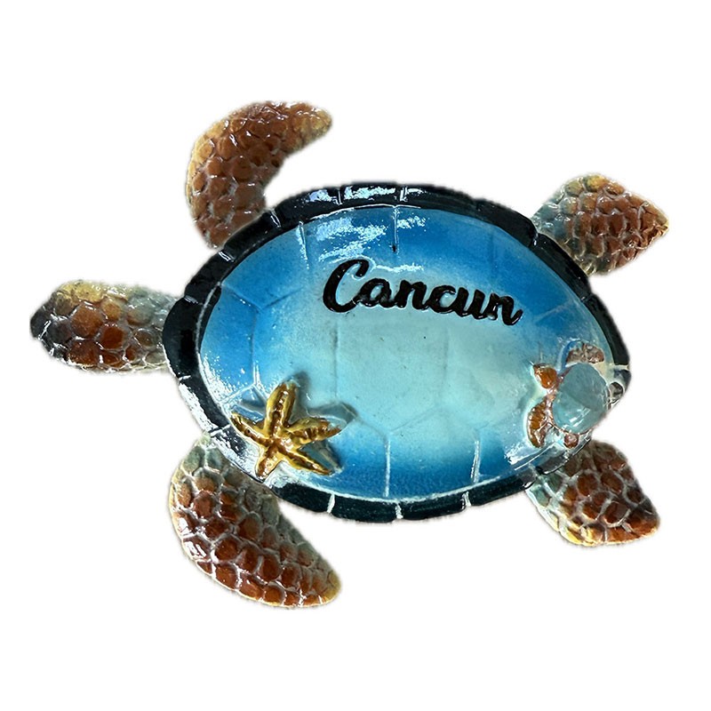 Magneto de resina tortuga azul. Souvenir de Cancún, México