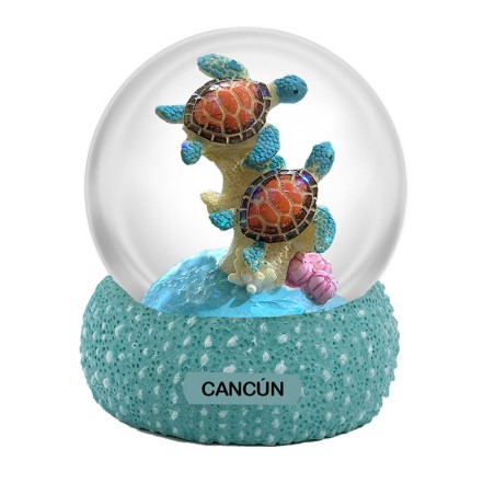 Esfera de nieve con 2 tortugas. Souvenir de Cancún, México
