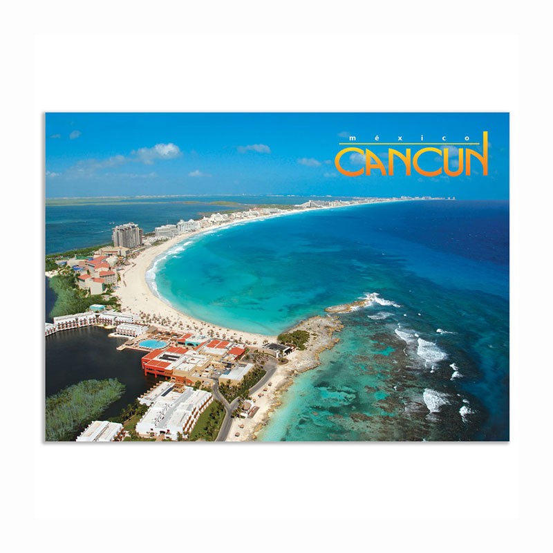 Tarjeta postal de la zona hotelera de Cancún, souvenir y recuerdo de Cancun, México