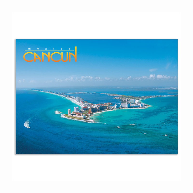 Tarjeta postal de la zona hotelera de Cancún, souvenir y recuerdo de Cancun, México