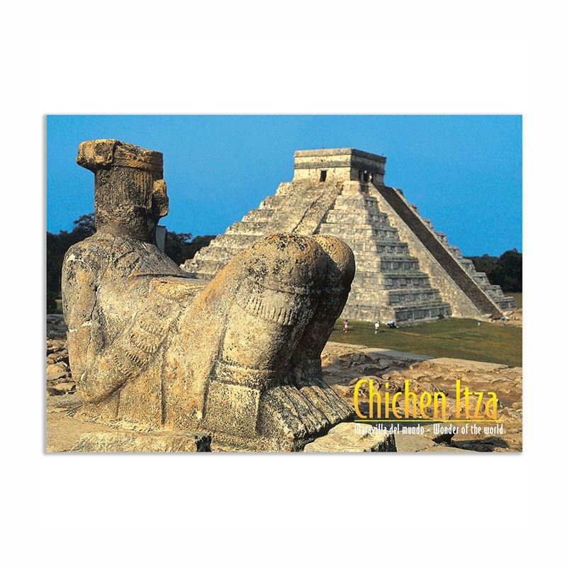 Tarjeta postal con la Pirámide de Chichen Itzá, souvenir y recuerdo de Cancun, México