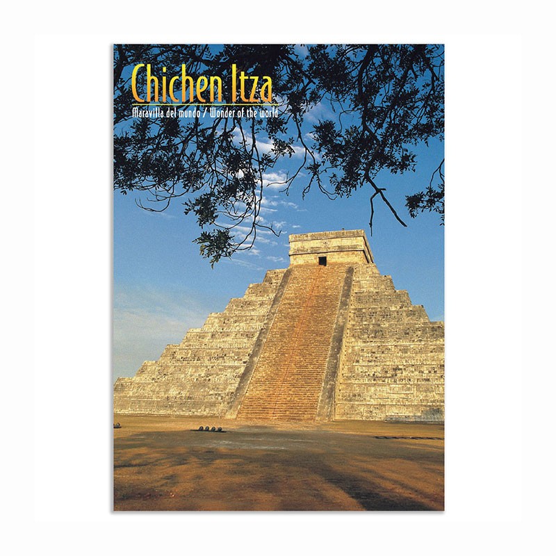 Tarjeta postal con la Pirámide de Chichen Itzá, souvenir y recuerdo de Cancun, México