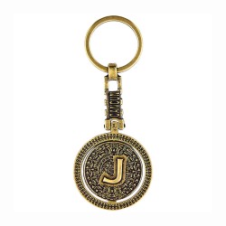 Llavero de latón letra J con Calendario Azteca, souvenir o regalo de México