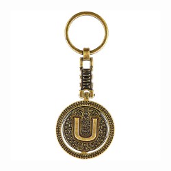 Llavero de latón letra U con Calendario Azteca, souvenir o regalo de México