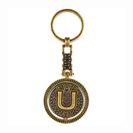 Llavero de latón letra U con Calendario Azteca, souvenir o regalo de México