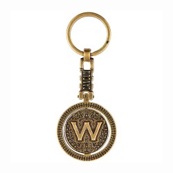 Llavero de latón letra W con Calendario Azteca, souvenir o regalo de México