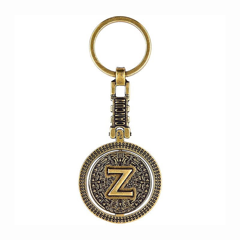 Llavero de latón letra Z con Calendario Azteca, souvenir o regalo de México