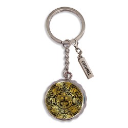 Llavero destapador corcholata de metal con calendario Azteca. Souvenir de Cozumel, Mexico