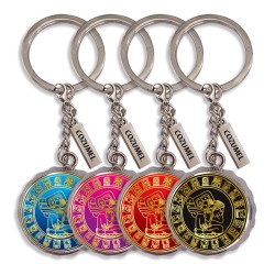 Llavero destapador corcholata de metal con calendario Maya. Souvenir de Cozumel, Mexico