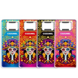 Magneto destapador metal con catrina. Souvenir de Cozumel, Mexico