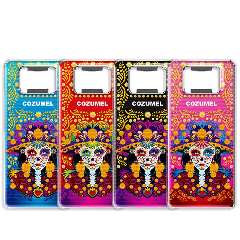 Magneto destapador metal con catrina. Souvenir de Cozumel, Mexico