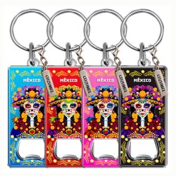 Llavero destapador de metal con catrina. Souvenir de Cozumel, Mexico