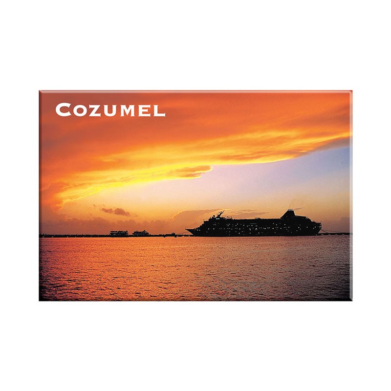 Fotoíman crucero al atardecer, souvenir y recuerdo de Cozumel, Mexico