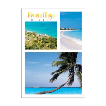 Tarjeta postal con vistas de Tulum y sus playas, souvenir y recuerdo de Cozumel, Mexico