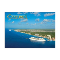 Tarjeta postal con vista aerea de la costa oeste, souvenir y recuerdo de Cozumel, Mexico
