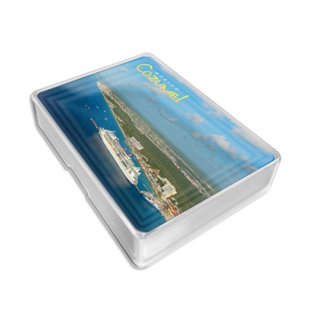 Baraja con vista aerea de Cozumel, souvenir y recuerdo de Cozumel, Mexico.