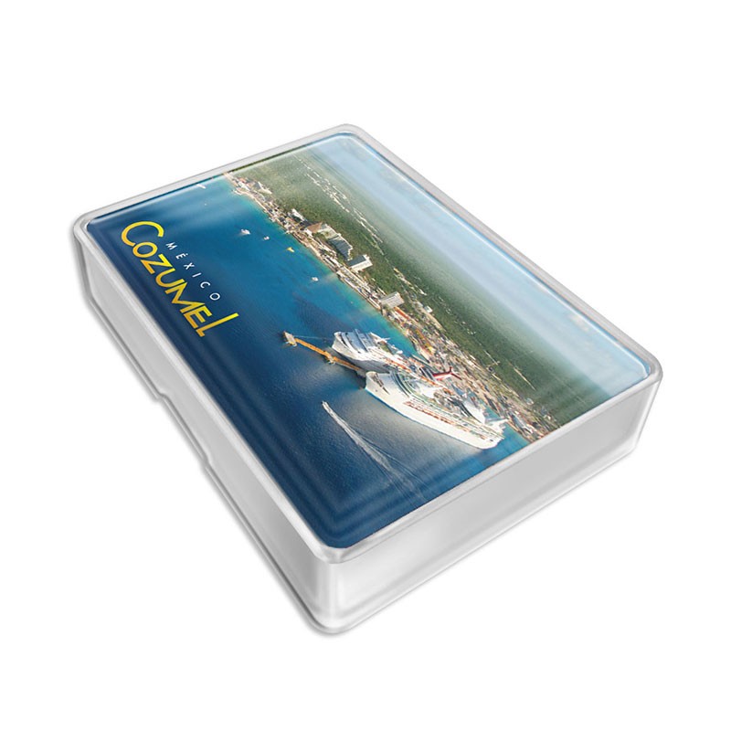 Baraja con vista del muelle de Cozumel, souvenir y recuerdo de Cozumel, Mexico