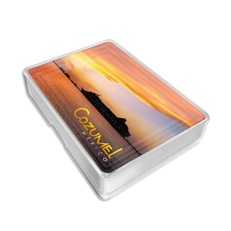 Baraja de un crucero al atardecer, souvenir y recuerdo de Cozumel, Mexico