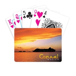 Baraja de un crucero al atardecer, souvenir y recuerdo de Cozumel, Mexico