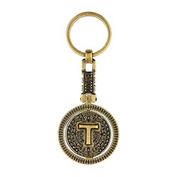 Llavero de laton letra T con Calendario Azteca, souvenir o regalo de Cozumel Mexico