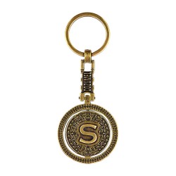 Llavero de laton letra S con Calendario Azteca, souvenir o regalo de Cozumel Mexico