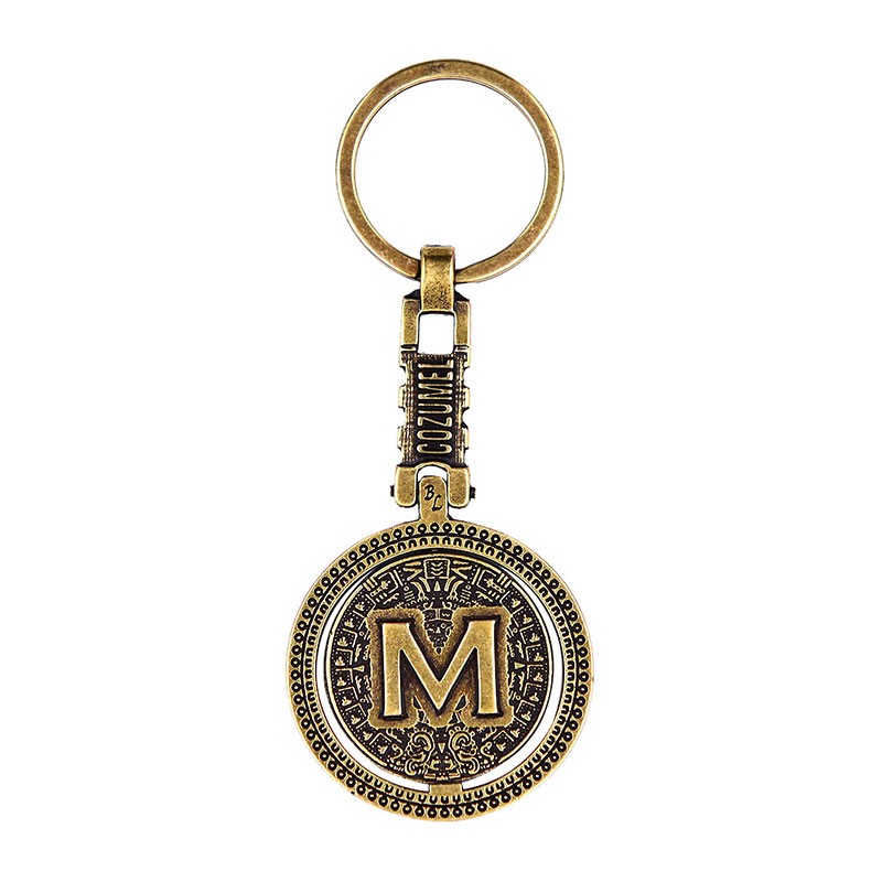 Llavero de laton letra M con Calendario Azteca, souvenir o regalo de Cozumel Mexico