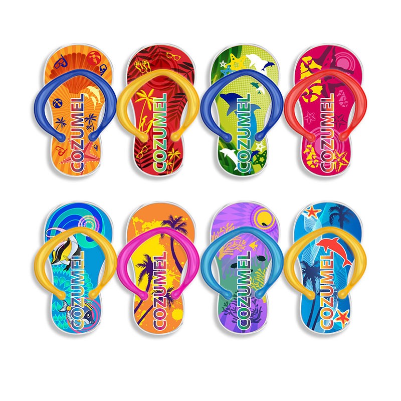 Magneto de acrílico chancla. Souvenir y recuerdo de Cozumel, Mexico