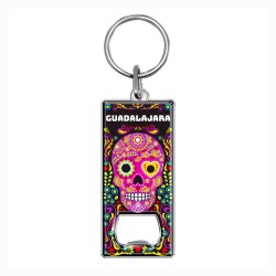 Llavero destapador de metal con calavera. Souvenir de Guadalajara, Mexico.