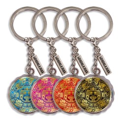 Llavero corcholata de metal calendario Azteca, Souvenir de Guadalajara, México.