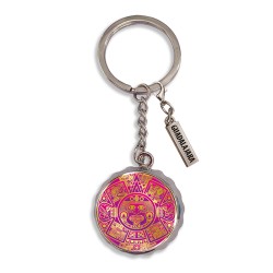 Llavero corcholata de metal calendario Azteca, Souvenir de Guadalajara, México.