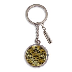 Llavero corcholata de metal calendario Azteca, Souvenir de Guadalajara, México.