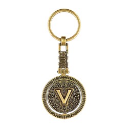 Llavero de latón letra V con Calendario Azteca, souvenir o regalo de Guadalajara.