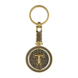 Llavero de latón letra T con Calendario Azteca, souvenir o regalo de Guadalajara.