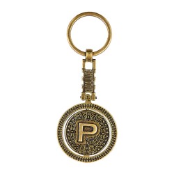 Llavero de latón letra P con Calendario Azteca, souvenir o regalo de Guadalajara.