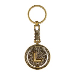 Llavero de latón letra L con Calendario Azteca, souvenir o regalo de Guadalajara.