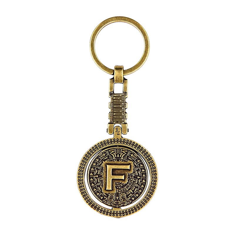 Llavero de latón letra F con Calendario Azteca, souvenir o regalo de Guadalajara.