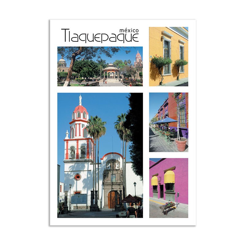 Tarjeta postal con varias vistas de Tlaquepaque, souvenir y recuerdo de Guadalajara.
