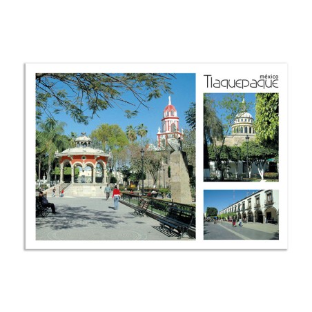 Tarjeta postal con varias vistas de Tlaquepaque, souvenir y recuerdo de Guadalajara.